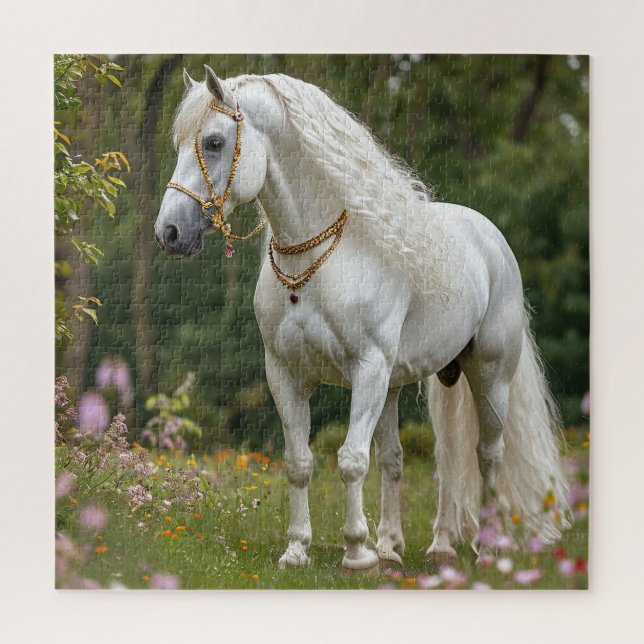 Puzzle Caballo blanco con crin fluida (Vertical)