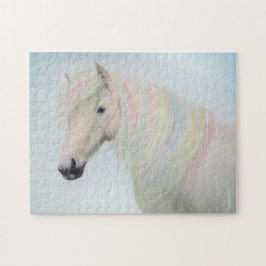 Puzzle Caballo blanco con pelo pastel