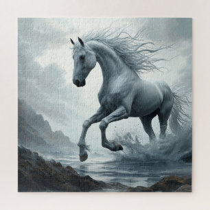 Puzzle Caballo Blanco Corriendo a Través del Agua
