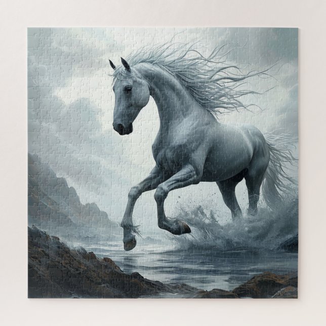 Puzzle Caballo Blanco Corriendo a Través del Agua (Vertical)