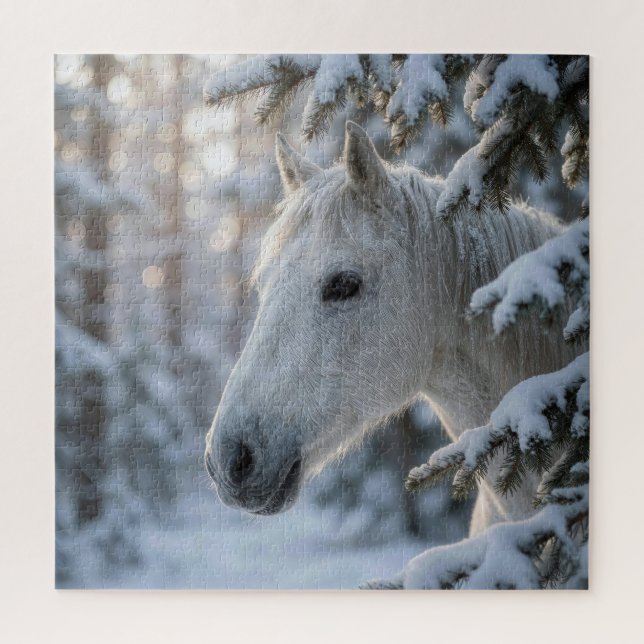 Puzzle Caballo Blanco En Pino Nevado (Vertical)