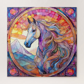 Puzzle Caballo blanco en vidrio emplomado