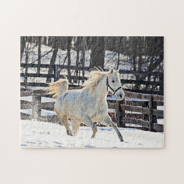 Puzzle Caballo blanco galopante (Horizontal)