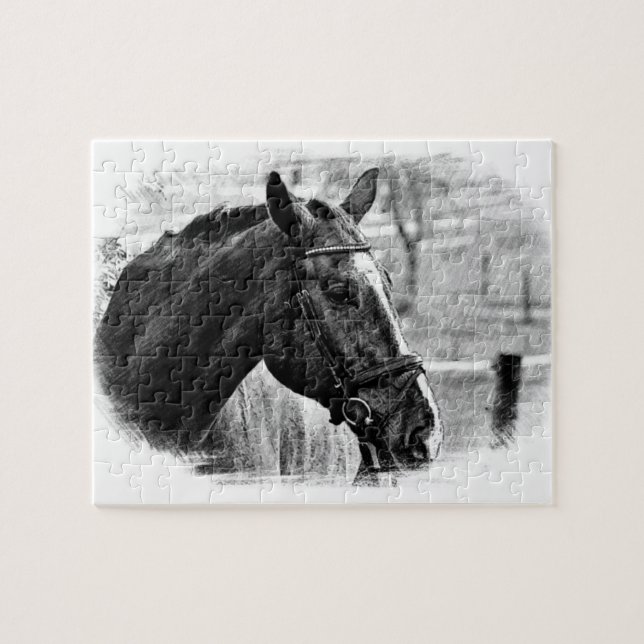 Puzzle Caballo blanco negro - Arte fotográfico animal (Horizontal)