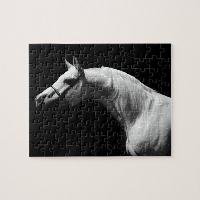 Puzzle Caballo blanco y negro - Arte de animales creativo (Horizontal)