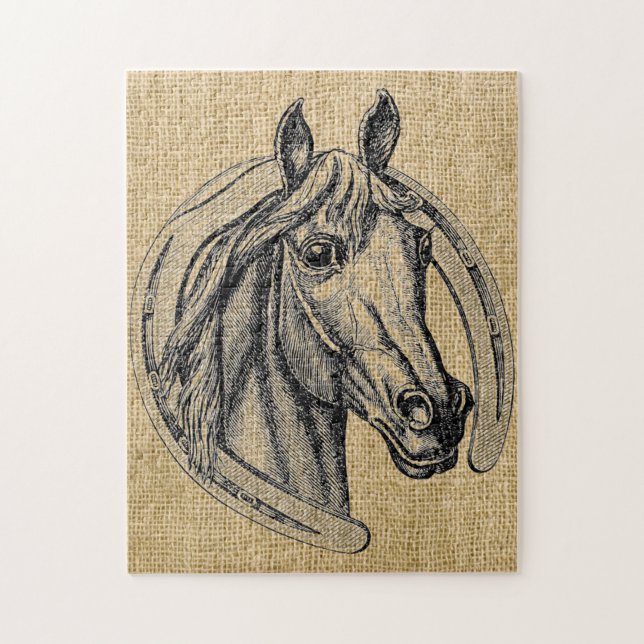 Puzzle Caballo Cameo en Burlap (Vertical)