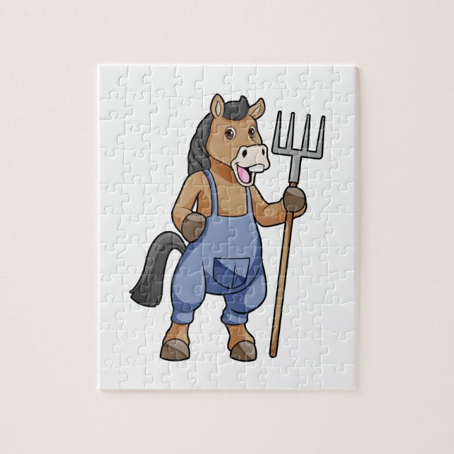 Puzzle Caballo como granjero con arroz (Vertical)