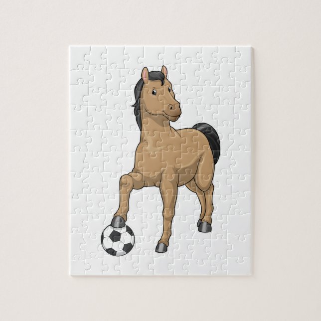 Puzzle Caballo como jugador de fútbol con fútbol (Vertical)