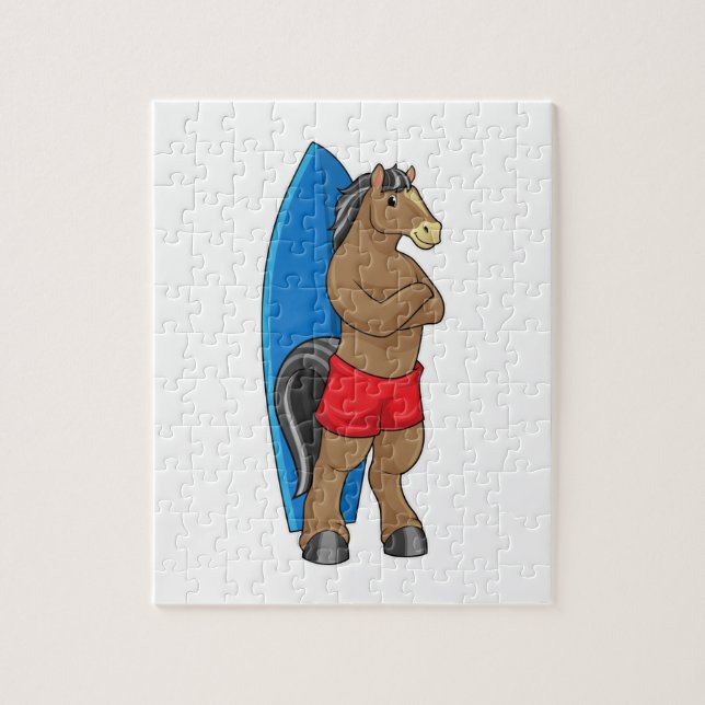 Puzzle Caballo como surfista con tabla de surf (Vertical)