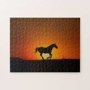 Puzzle Caballo con el desafío de la puesta de sol Naranja