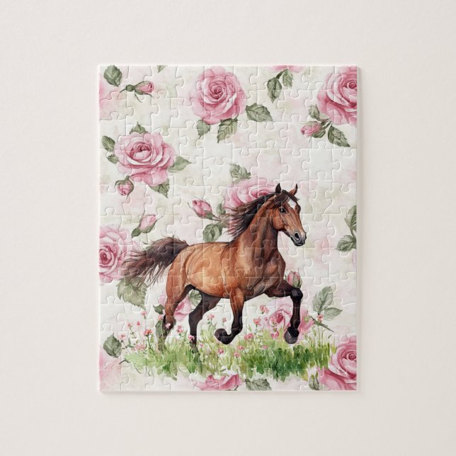 Puzzle Caballo con lazo de rayas rosadas (Vertical)