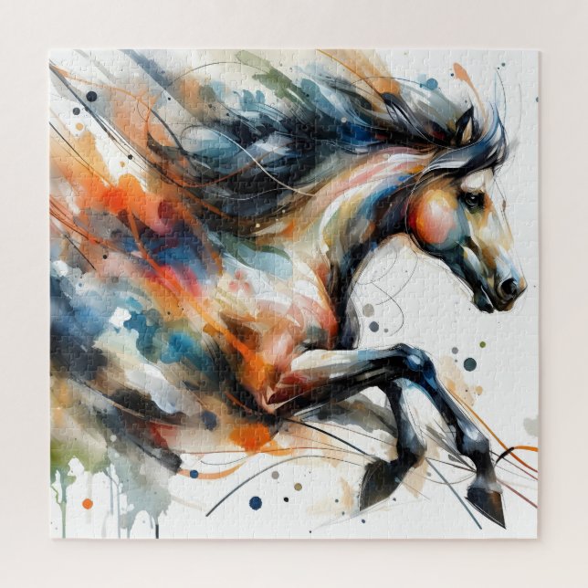 Puzzle Caballo corriendo en acuarela abstracta (Vertical)