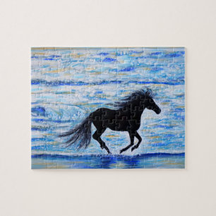 Puzzle Caballo corriendo libre junto a la pintura marina