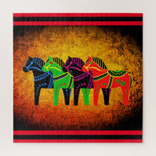 Puzzle Caballo Dala, rojo, verde, azul, negro, caballo fo