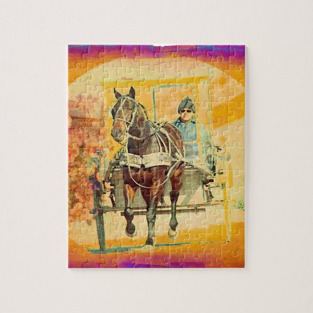 Puzzle Caballo de Amish de Grunge Floral y buggy (Vertical)
