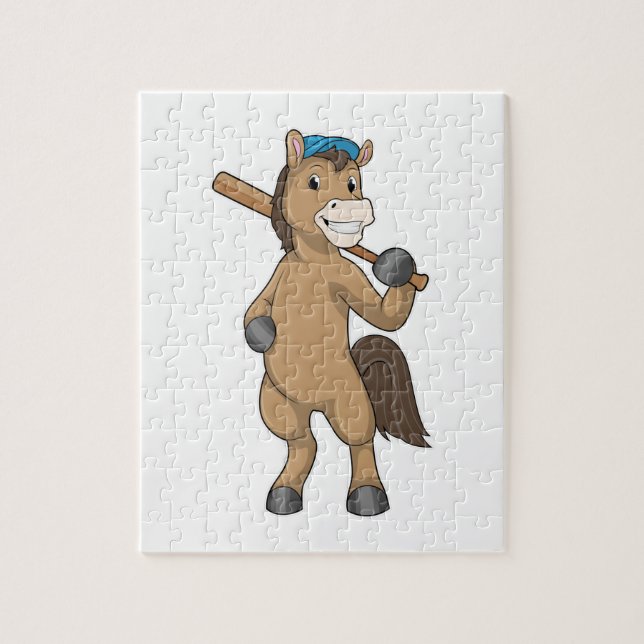 Puzzle Caballo de béisbol con bate de béisbol (Vertical)