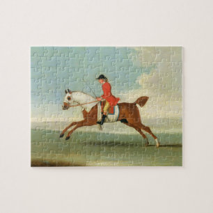 Puzzle Caballo de carreras galopante y jinete montado en
