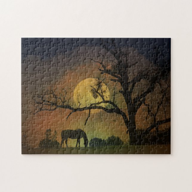 Puzzle Caballo de fantasía y luna llena (Horizontal)