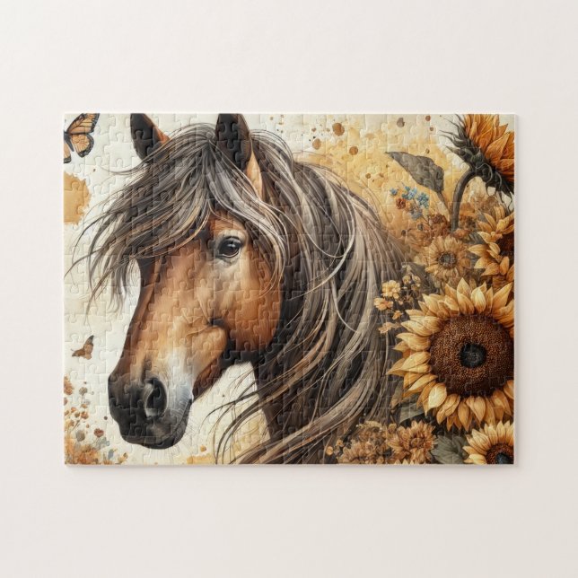 Puzzle Caballo de girasol floral (Horizontal)