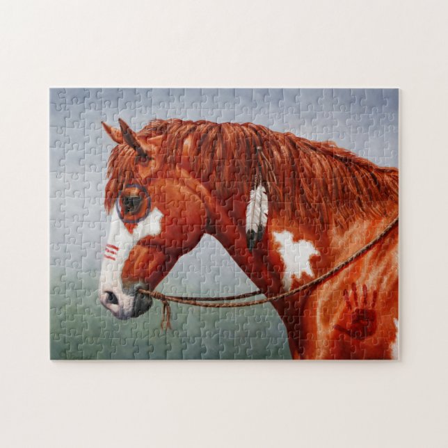 Puzzle Caballo de guerra de castaño nativo americano Pint (Horizontal)