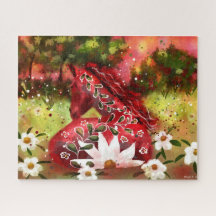 Caballo de margarita Abstracto Arte Rojo Blanco Fl