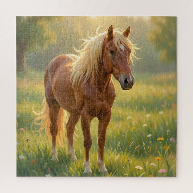 Puzzle Caballo de Melena Dorada Pradera de Flores Silvest (Vertical)