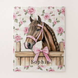 Puzzle Caballo de Navidad de Rosas Rosadas Lindas