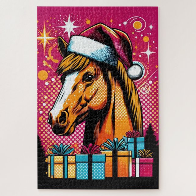Puzzle Caballo de Navidad y regalos de Pop Art Navidad (Vertical)