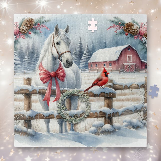 Puzzle Caballo de Navidades blancos y agricultura cardena (Subido por el creador)