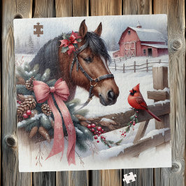 Puzzle Caballo de Navidades marrones y cardenal