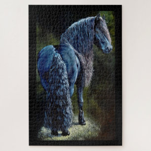 Puzzle Caballo de semental frisón en foco, pintura j