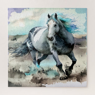 Puzzle Caballo de tiro galopante acuarela