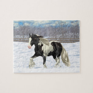 Puzzle Caballo de Vanner, Gypsy Negro, En Nieve