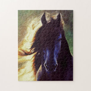 Puzzle Caballo del negro del "resplandor frisio",