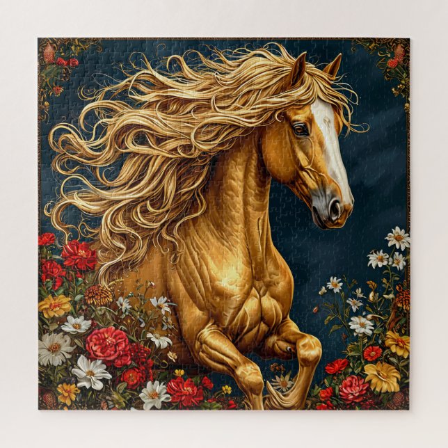 Puzzle Caballo dorado con melena fluida (Vertical)