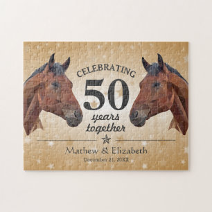Puzzle Caballo Elegante Personalizado en Oro Aniversario 