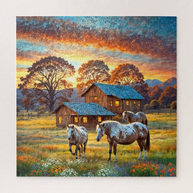 Puzzle Caballo en pradera de flores silvestres de granja (Vertical)
