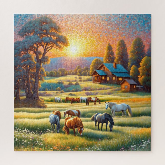 Puzzle Caballo en pradera de flores silvestres de granja (Vertical)