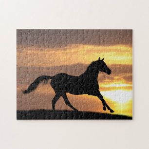 Puzzle Caballo en puesta del sol