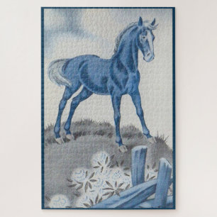 Puzzle caballo feliz en azul