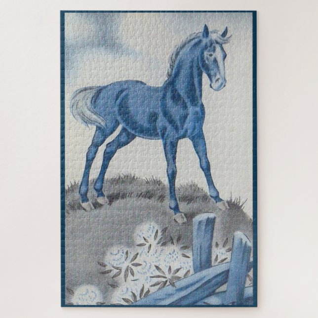 Puzzle caballo feliz en azul (Vertical)