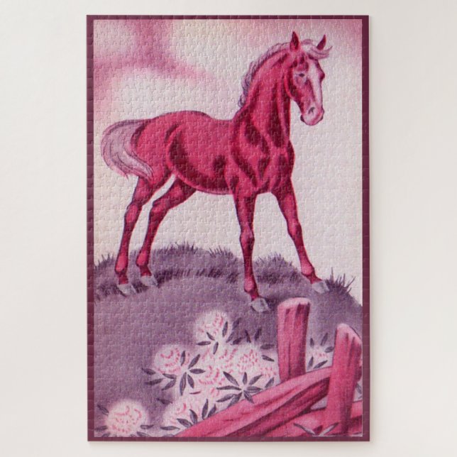 Puzzle caballo feliz en rosa (Vertical)