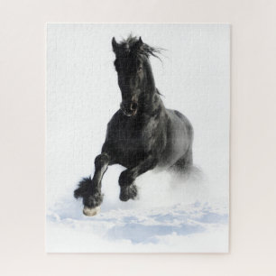 Puzzle Caballo Friesiano Negro En Nieve