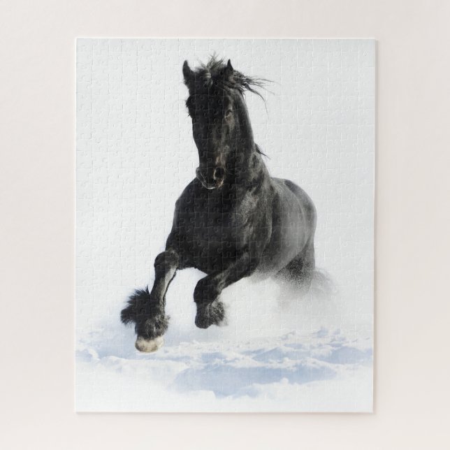 Puzzle Caballo Friesiano Negro En Nieve (Vertical)
