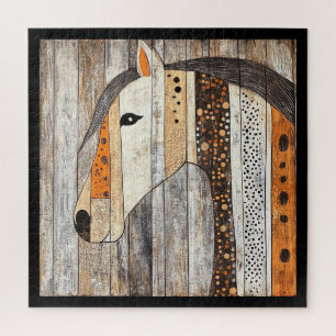 Puzzle Caballo geométrico boho de grano de madera rústico