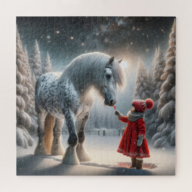 Puzzle Caballo gris de invierno (Horizontal)