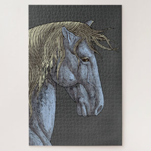 Puzzle Caballo gris majestuoso con melena fluida