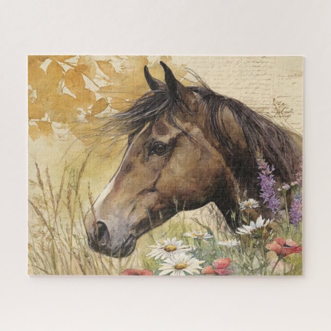 Puzzle Caballo Hermoso Con Flores (Horizontal)