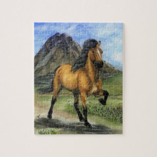 Puzzle Caballo islandés buckskin Tolt dorado y montaña