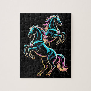 Puzzle Caballo Luz de Neón Glitch Estilo Retro